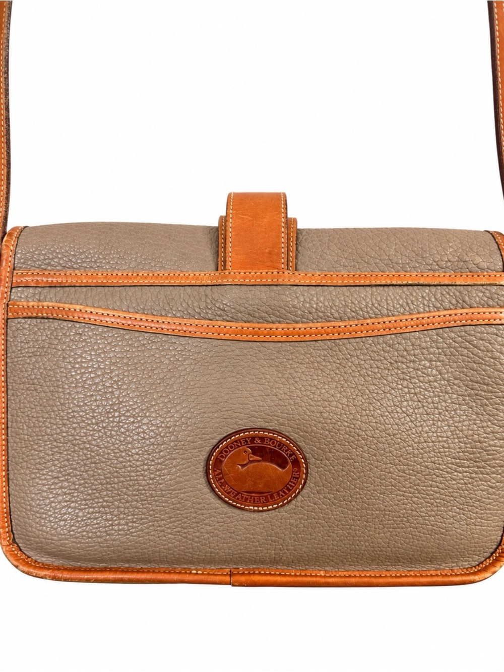 Vintage Dooney & Bourke All Weather Leather Crossbody Bag Taupe British Tan USA
